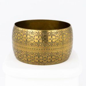 Brass Cuff Bracelet Wide Stamped Indian Boho Bohemian Floral Bollywood Hippie